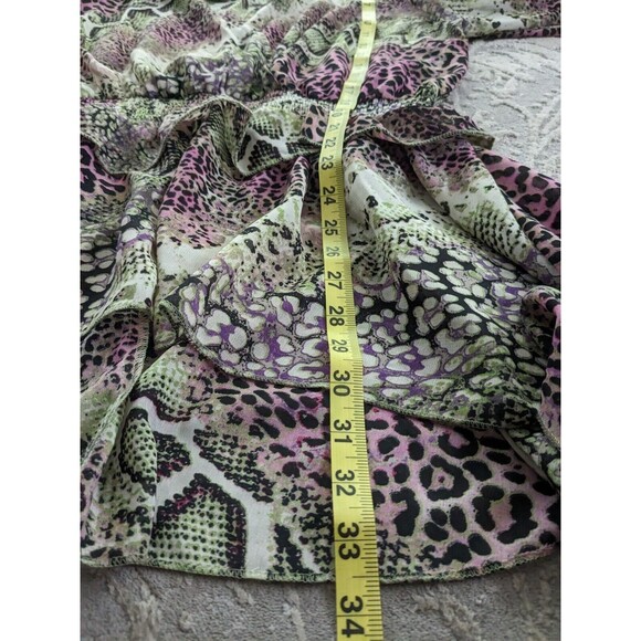 Ashley Stewart Curvy Girl 2X Blouse Animal Print Chiffon SurpliceRuffle HiLo NEW - Picture 13 of 14